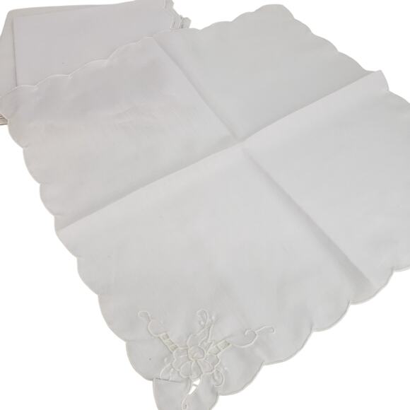Set 6 Vintage Hand Embroidered White Napkins Scalloped Edges 16” Linen Cotton - Picture 4 of 12